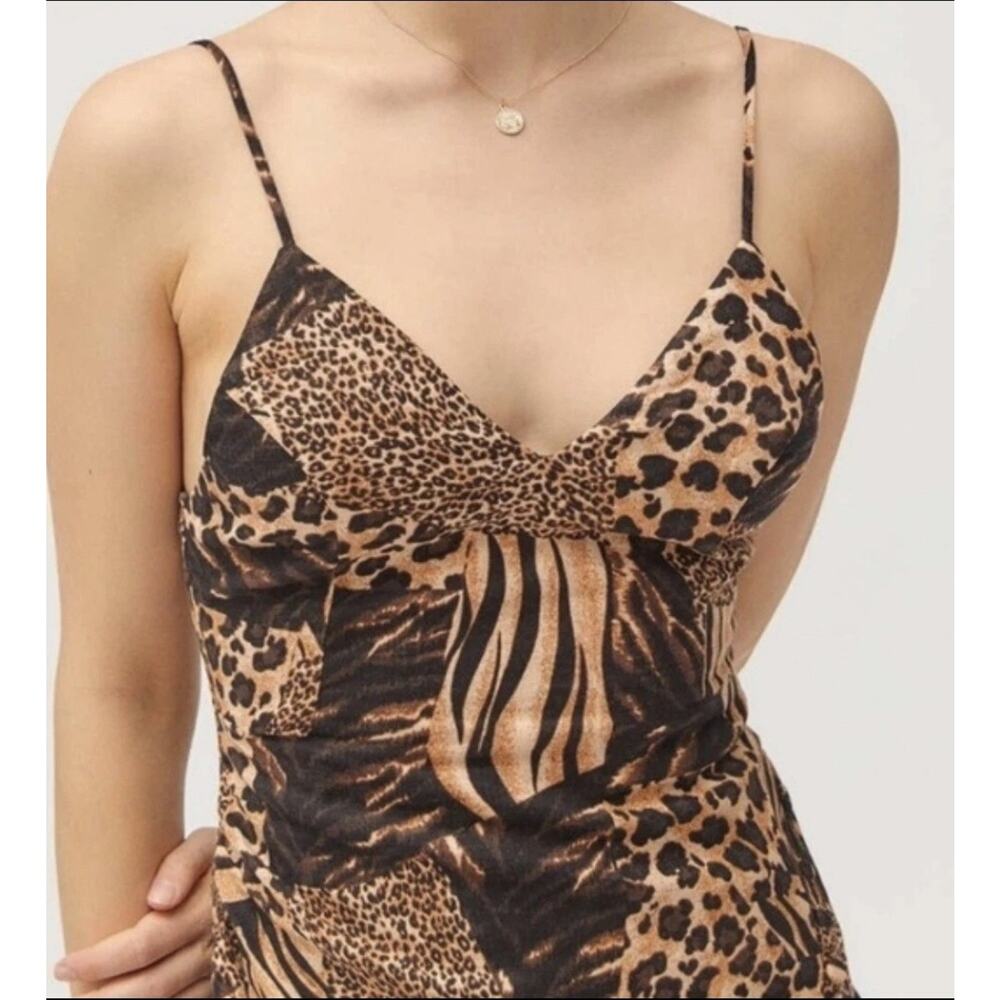 Urban Outfitters Imani Linen Jungle Animal Print Leopard Mini Dress SM Bodycon